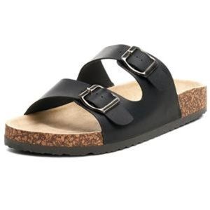 Women Men Black Summer Sandal Slipper Non-Slip Double Buckle Strap Cork Size 6.5